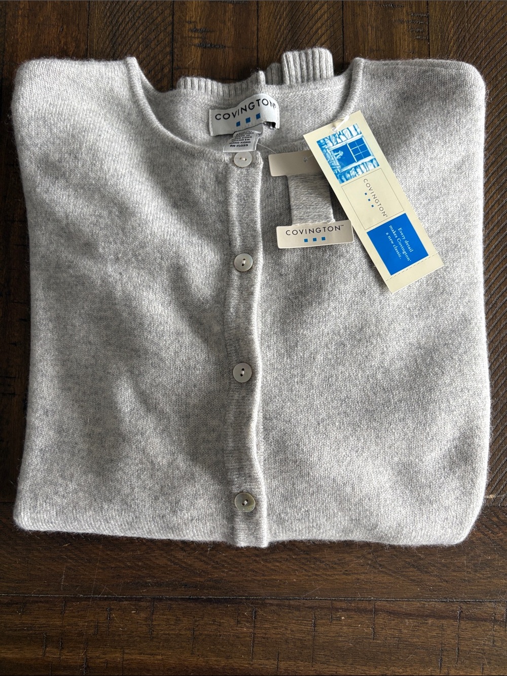 Covington Heather Gray NEW 100% cashmere cardigan sweater 14-16 L Soft Casual